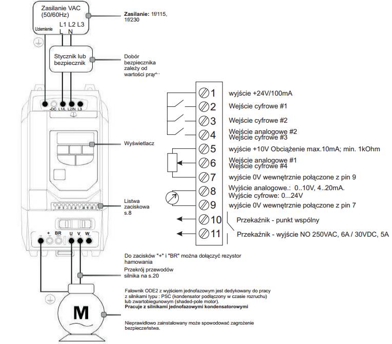 schemat ODE-3-220105-1F4X-01 1,1kW 1F230V/1F230V z filtrem RFI IP66